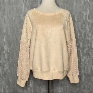Alice Blue pearl accent ultrasuede pullover